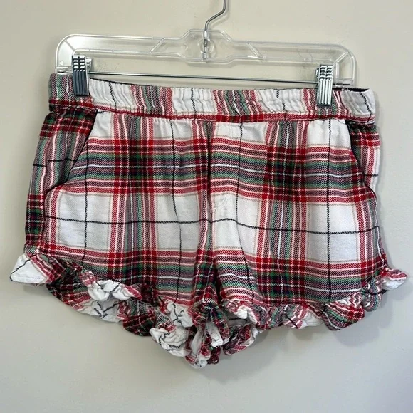 Aerie Women’s Flannel Ruffle Boxer Sleep Shorts Size Medium - Picture 1 of 6